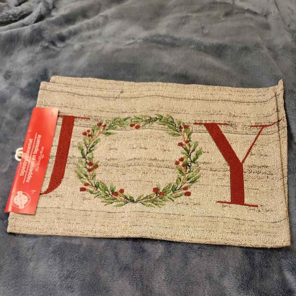 2 JOY Christmas Holiday Tapestry Placemats